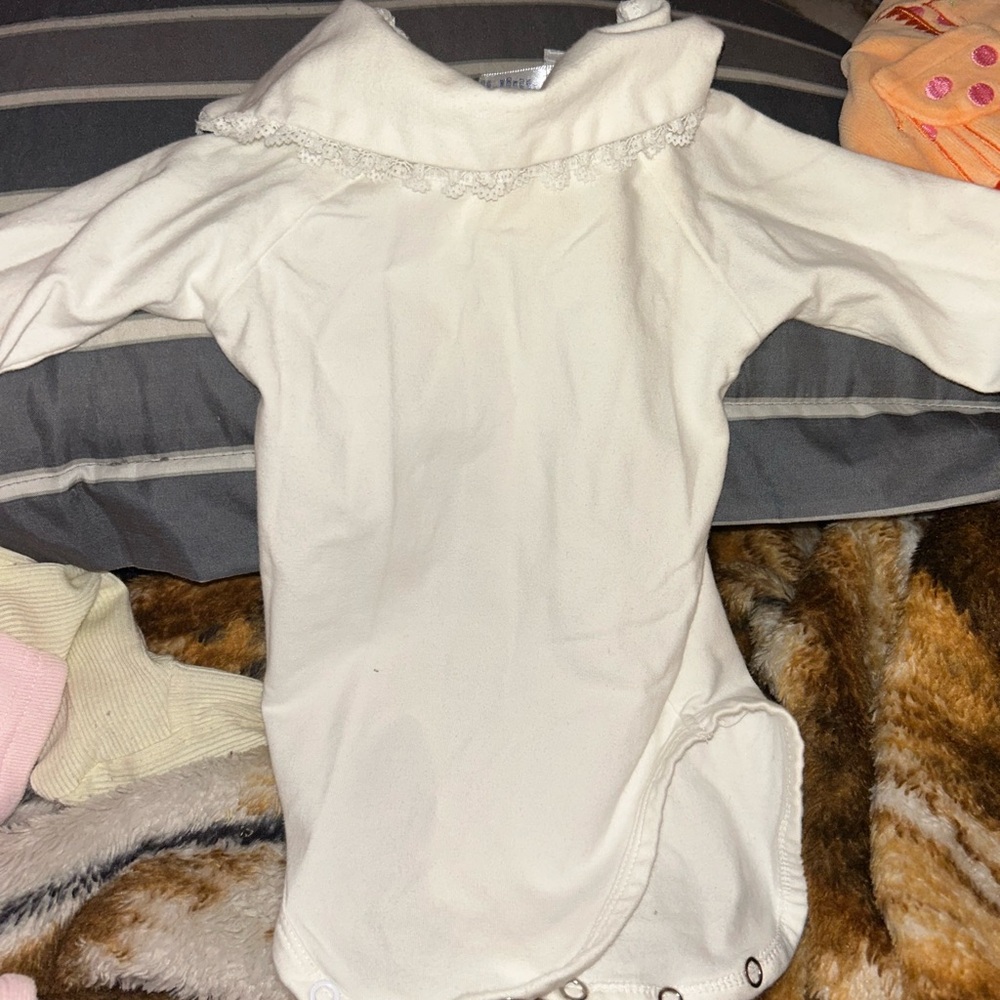 White Baby Onesie with Lace Trim